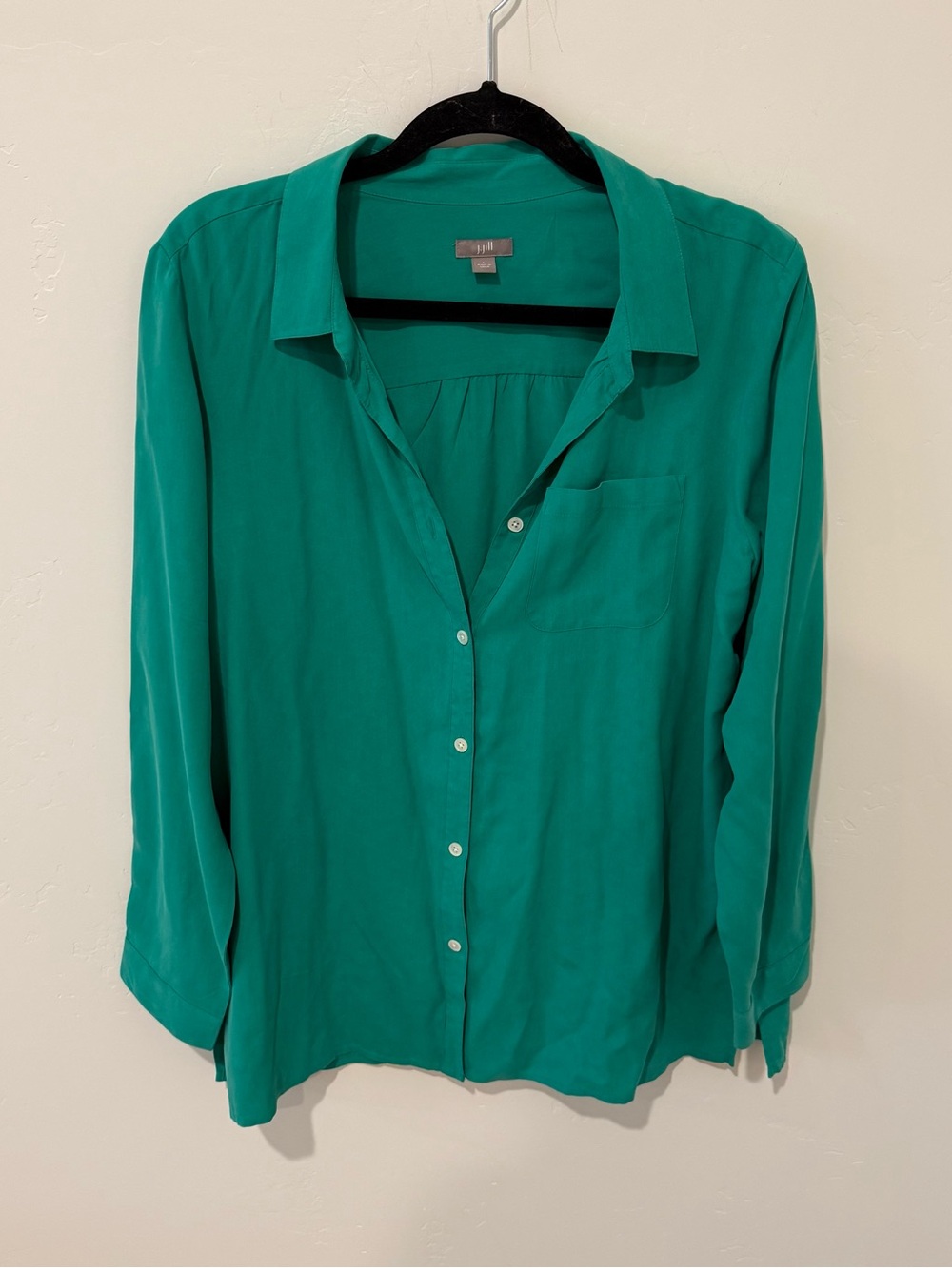 J. Jill Teal Silk Button-Front Shirt Blouse Womens Large Classic Office Career